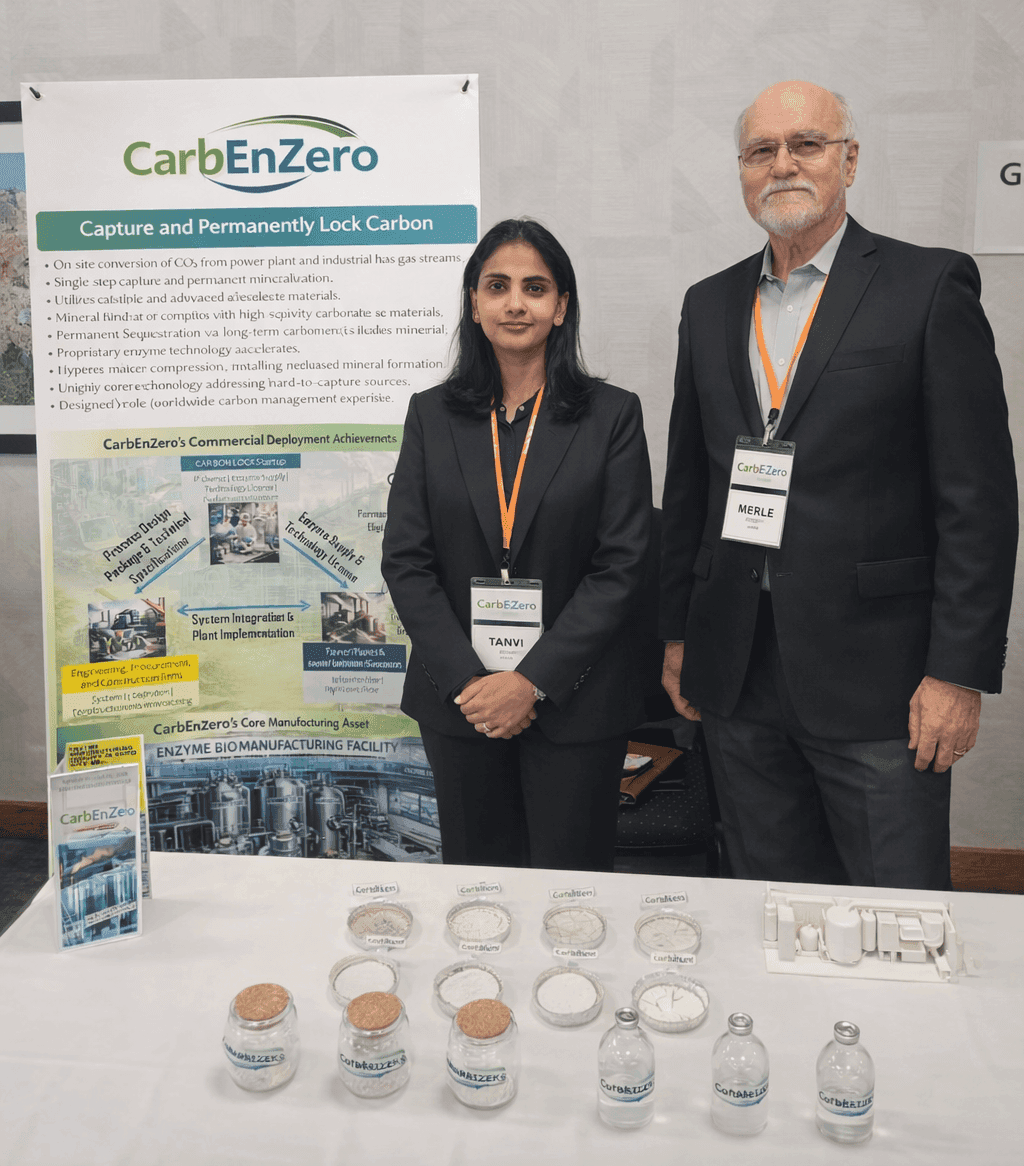 Dr. Tanvi Govil (Founder & CTO) and Merle Symes (Co-Founder & CEO) at a CarbEnZero presentation